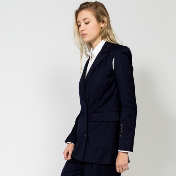 Rachel Comey Rupture Blazer Navy Polka Dot Tailored Jacket Size 10 - Picture 3 of 16